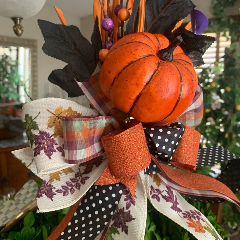Autumn Fall Halloween Floral Spray Pick Pumpkin Bow Wreath Lantern Handmade
